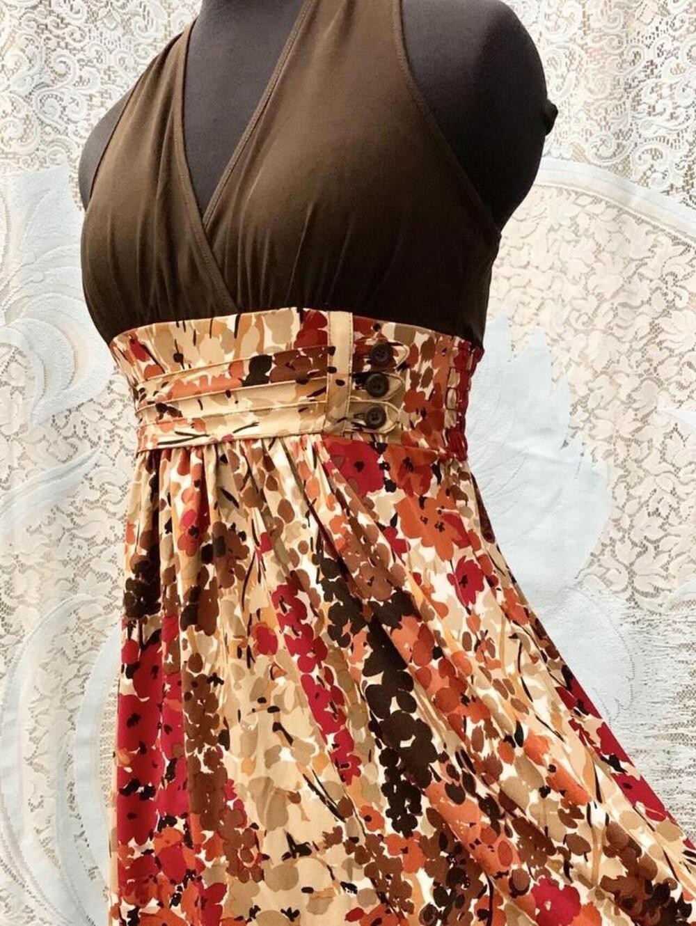 Vintage Wrapper Y2K Halter Dress Autumn Fairycore Boho Floral